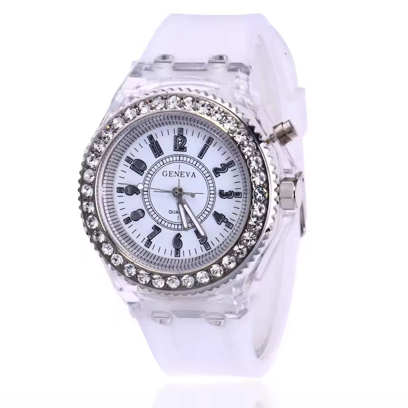 Outdoor Luminous Personalized Water Diamond LED Fashion Student Couple Jelly Quartz bracelet LED fluorescent couple watches